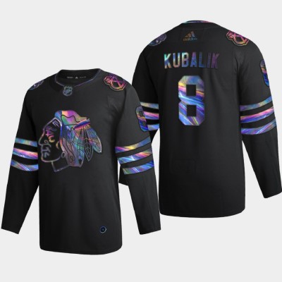 Chicago Chicago Blackhawks #8 Dominik Kubalik Men's Nike Iridescent Holographic Collection NHL Jersey - Black Men's
